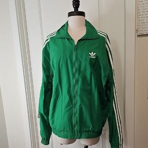 adidas Green Track Windbreaker with White Three-Stripes